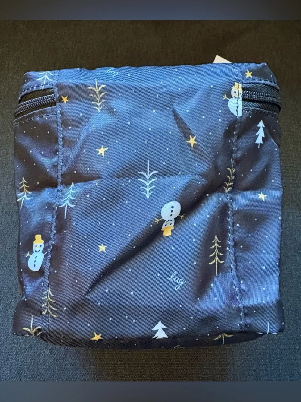 Lug Box Top Cosmetic Case Bag – Snowman Trees (Black Gold White Holiday Winter) - Picture 7 of 16